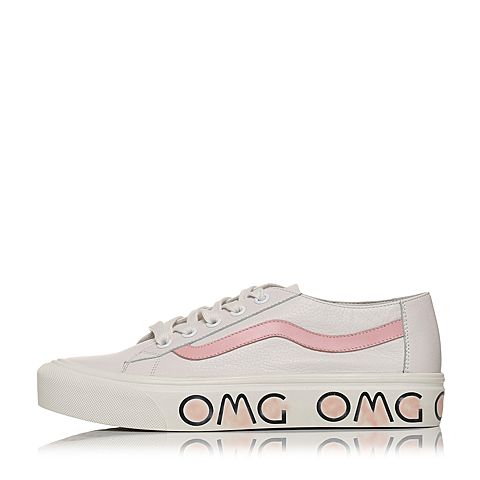 Teenmix/天美意春专柜同款白/粉色牛皮撞色平跟系带鞋女休闲鞋AQ741AM8