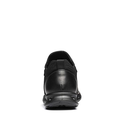 Teenmix/天美意春专柜同款黑色牛皮/弹力布平跟男休闲鞋66Y01AM8
