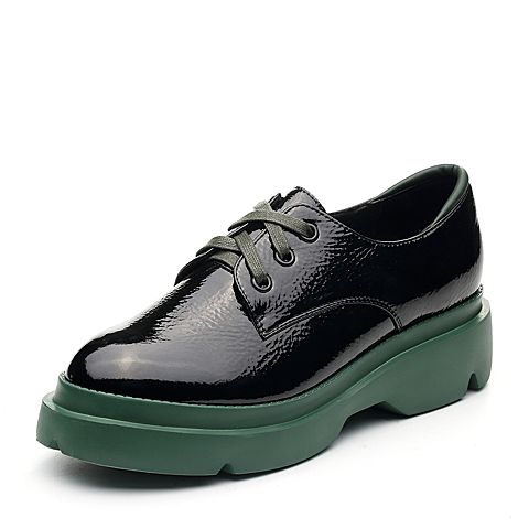 Teenmix/天美意春专柜同款黑/绿色松糕厚底系带鞋女单鞋AQ911AM8