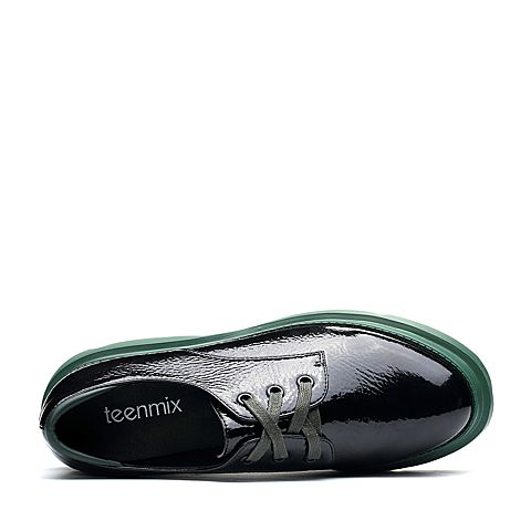 Teenmix/天美意春专柜同款黑/绿色松糕厚底系带鞋女单鞋AQ911AM8
