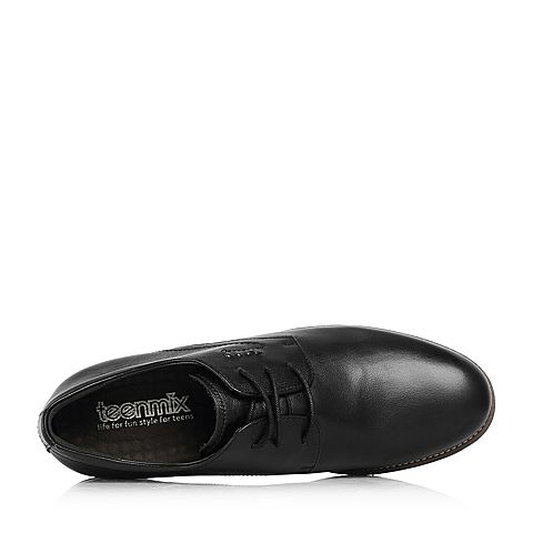 Teenmix/天美意春专柜同款黑色牛皮舒适方跟系带鞋男单鞋67G02AM8