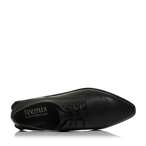 Teenmix/天美意春专柜同款黑色牛皮率性方跟系带鞋女单鞋CDN20AM8