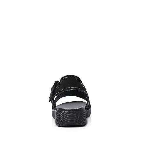Teenmix/天美意夏专柜同款黑色磨砂牛皮一字式平跟女凉鞋CDQ02BL8