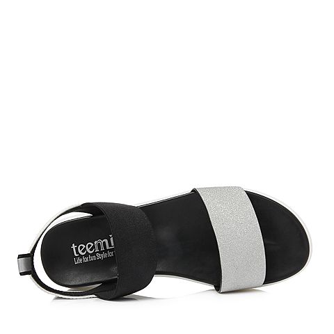 Teenmix/天美意夏专柜同款白/银色简约一字带厚底女凉鞋CD301BL8