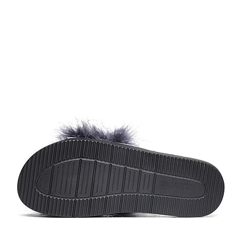 Teenmix/天美意夏专柜同款灰色布/羽毛条舒适平跟女拖鞋CDC03BT8