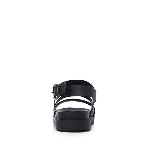 Teenmix/天美意夏专柜同款黑色多条带厚底平跟女凉鞋CDC04BL8