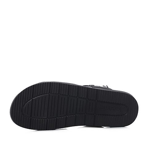 Teenmix/天美意夏专柜同款黑色多条带厚底平跟女凉鞋CDC04BL8