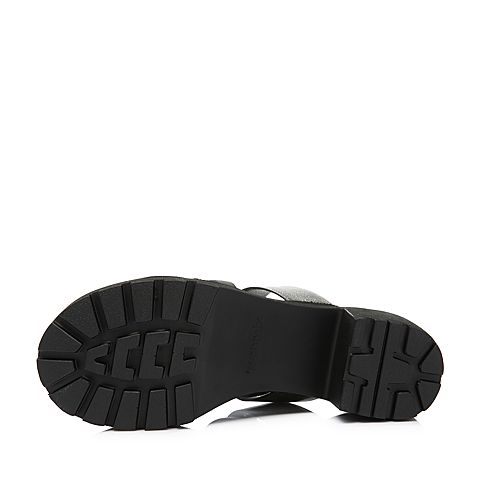 Teenmix/天美意夏专柜同款黑/银灰色字母多条带粗高跟女拖鞋CD802BT8