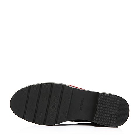 Teenmix/天美意春季专柜同款黑/红色光面牛皮革舒适方跟女短靴6T341AD8