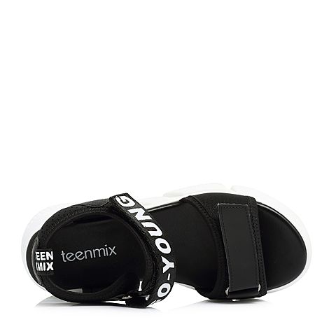 Teenmix/天美意夏专柜同款黑色时尚字母厚底休闲风女凉鞋AR281BL8