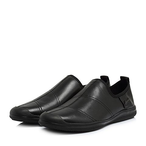 Teenmix/天美意夏专柜同款黑色软面牛皮舒适平跟男休闲鞋BIW37BM8