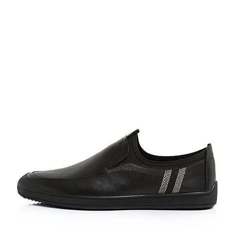 Teenmix/天美意夏专柜同款黑色软面牛皮/纺织品平跟男休闲鞋BIW09BM8