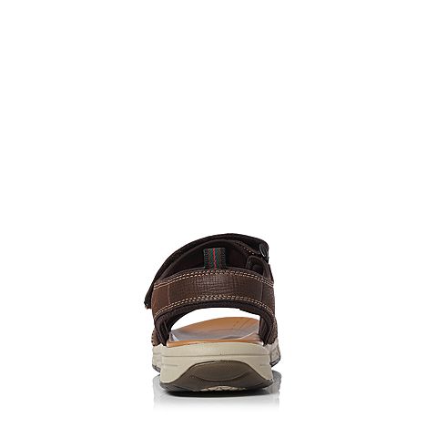 Teenmix/天美意夏专柜同款棕色牛皮/织物舒适平跟男凉鞋2HP01BL8