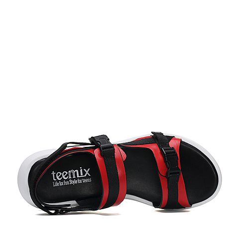 Teenmix/天美意夏红/黑色厚底运动风舒适休闲平跟女凉鞋CDL03BL8