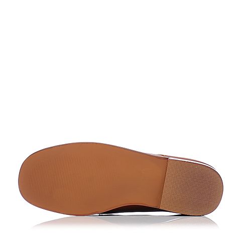 Teenmix/天美意春专柜同款棕色牛皮革简约率性方跟女单鞋AR612AM8