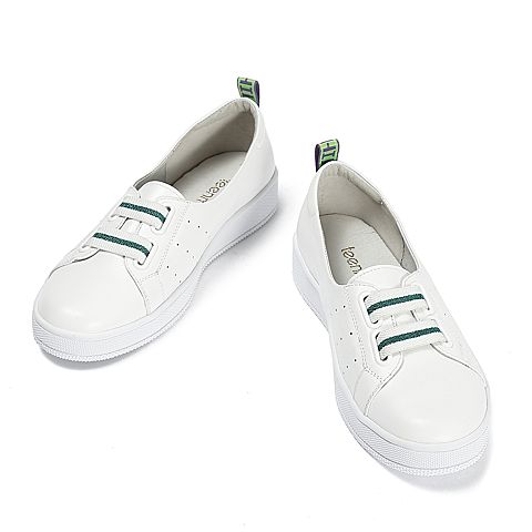 Teenmix/天美意秋专柜同款白色牛皮革松紧带平跟小白鞋女休闲鞋CE602CQ8