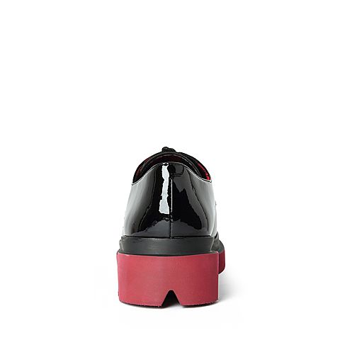 Teenmix/天美意秋专柜同款黑色撞色平跟系带鞋女单鞋CEG20CM8