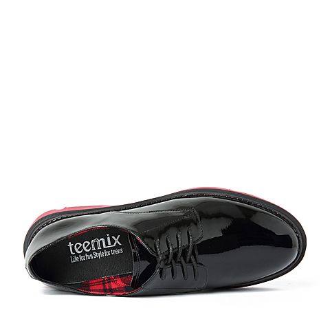 Teenmix/天美意秋专柜同款黑色撞色平跟系带鞋女单鞋CEG20CM8