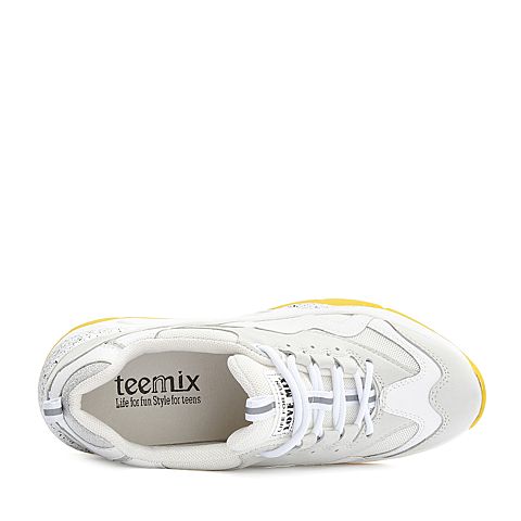 Teenmix/天美意秋专柜同款米白/白色撞色厚底运动风女休闲鞋CE521CM8