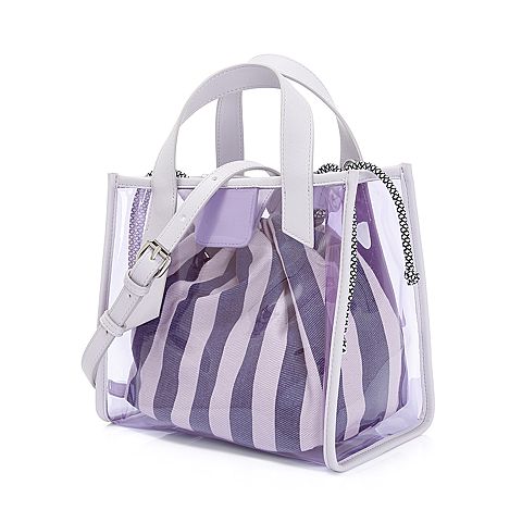 Teenmix/天美意夏专柜同款紫色时尚条纹撞色斜挎包女包X1505BX8