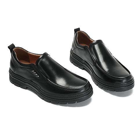 Teenmix/天美意秋专柜同款黑色油蜡牛皮革商务风平跟男单鞋90536CM8