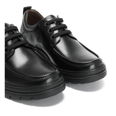 Teenmix/天美意秋专柜同款黑色油蜡牛皮革商务风平跟系带鞋男单鞋90535CM8