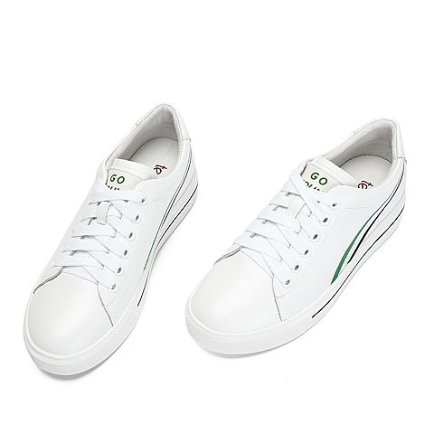Teenmix/天美意秋专柜同款浅白色牛皮革撞色平跟小白鞋女休闲鞋AR841CM8