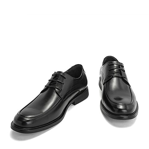 Teenmix/天美意秋商场同款黑色牛皮革方跟德比鞋男皮鞋2IS01CM8