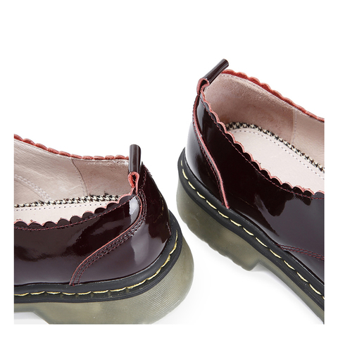 Teenmix/天美意秋酒红色漆牛皮革英伦学院风方跟系带鞋女单鞋18000CM8