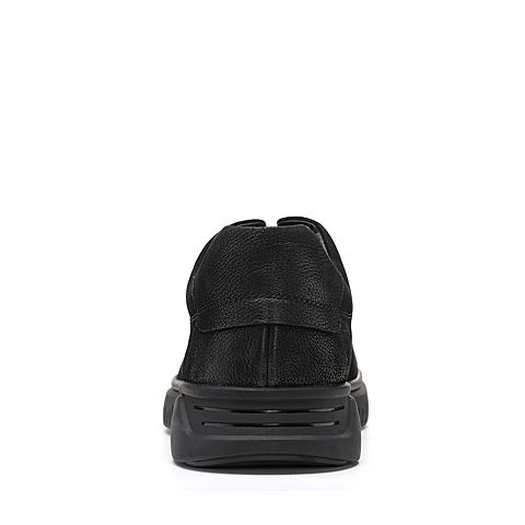 Teenmix/天美意秋黑色牛皮革舒适平跟系带鞋男休闲鞋18521CM8
