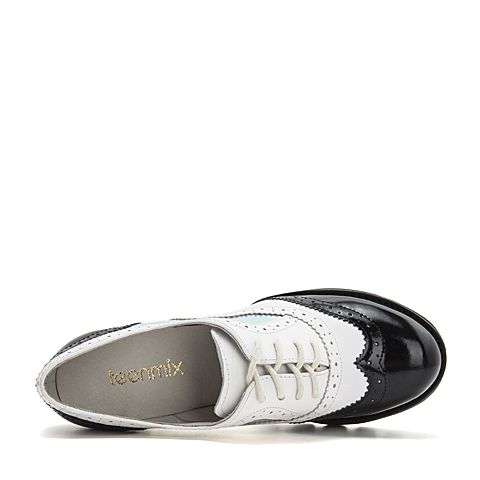 Teenmix/天美意秋商场同款黑/白/兰色幻彩撞色透明粗高跟女单鞋6N425CM8