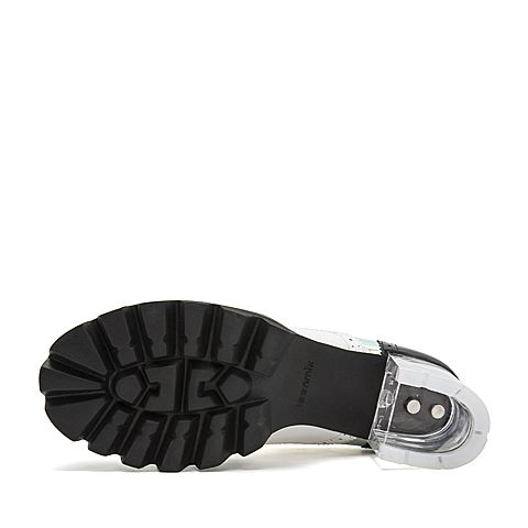 Teenmix/天美意秋商场同款黑/白/兰色幻彩撞色透明粗高跟女单鞋6N425CM8