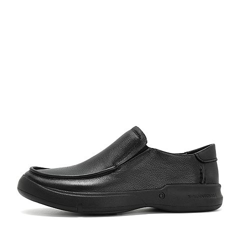 Teenmix/天美意冬商场同款黑色牛皮革舒适平跟男休闲鞋CAX02DM8