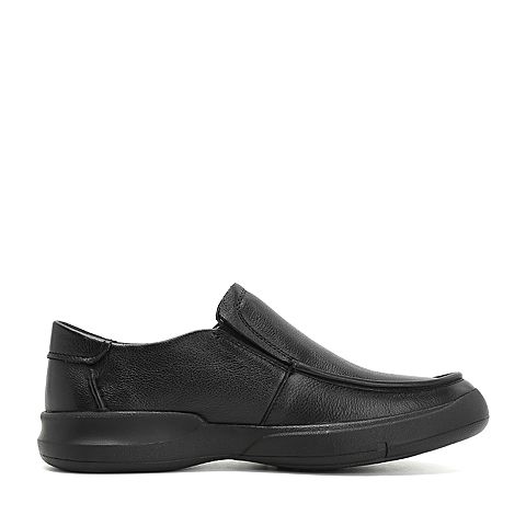 Teenmix/天美意冬商场同款黑色牛皮革舒适平跟男休闲鞋CAX02DM8