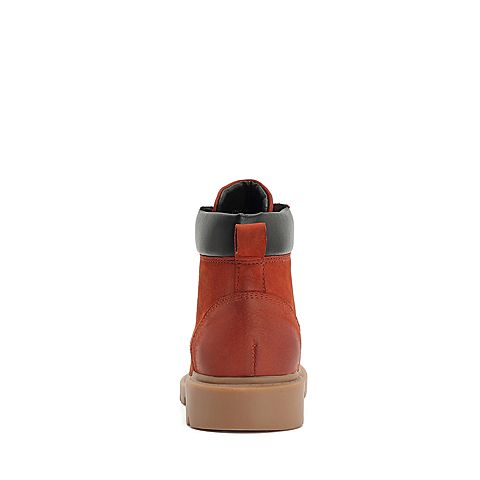 Teenmix/天美意冬商场同款砖红色系带牛皮革女皮靴AT021DD8
