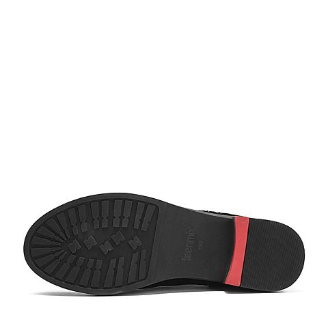 Teenmix/天美意冬商场同款黑色牛剖层革舒适方跟女短靴(绒里)AT031DD8