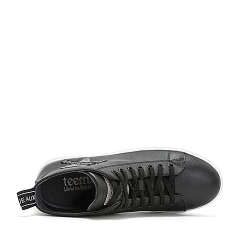 Teenmix/天美意冬专柜同款白/黑色字母平跟小白鞋女休闲靴CGN43DD8
