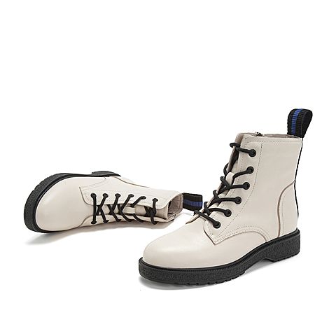 Teenmix/天美意冬商场同款米白牛皮革女皮靴AT531DD8
