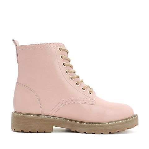 Teenmix/天美意冬商场同款粉绒里牛皮革方跟马丁靴女短靴AS521DD8