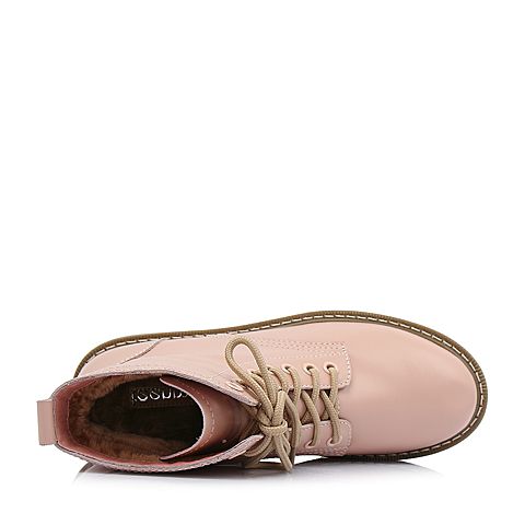 Teenmix/天美意冬商场同款粉绒里牛皮革方跟马丁靴女短靴AS521DD8