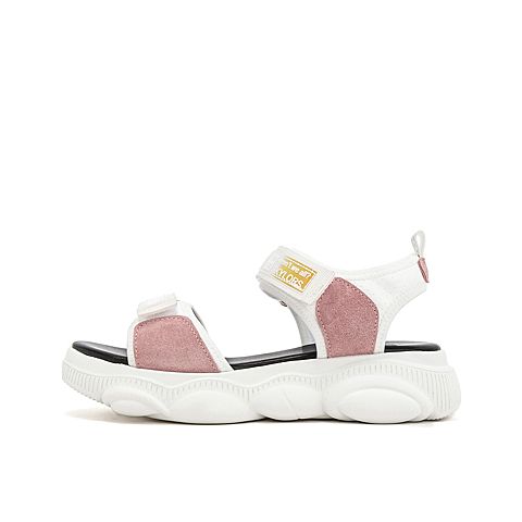 Teenmix/天美意夏新款商场同款白色厚底魔术贴沙滩鞋女皮凉鞋AT671BL9