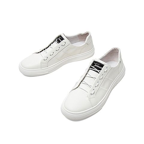 Teenmix/天美意秋新款商场同款白色简约舒适绑带牛皮男休闲鞋2QW01CM9
