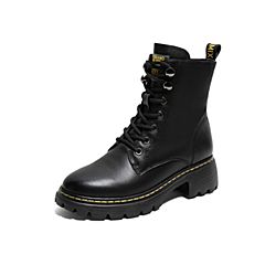 Teenmix/天美意冬新款商场同款黑色英伦风系带牛皮革马丁靴女短靴AV771DD9
