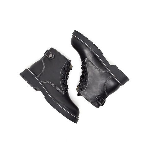 Teenmix/天美意冬商场同款潮酷明线六孔马丁靴牛皮革女短靴AY431DD0