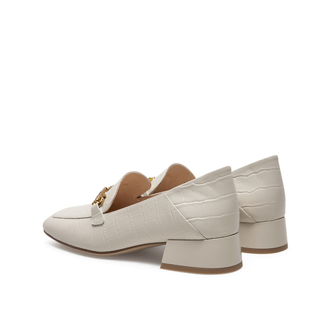 Teenmix/天美意2021春新款商场同款压纹气质乐福鞋粗跟女皮单鞋CYY02AA1