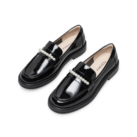 Teenmix/天美意2021春新款商场同款气质珍珠莫卡辛乐福鞋女单鞋AZ691AA1