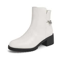 Teenmix/天美意2021冬新款时装靴粗高跟英伦百搭女皮短靴COK49DD1