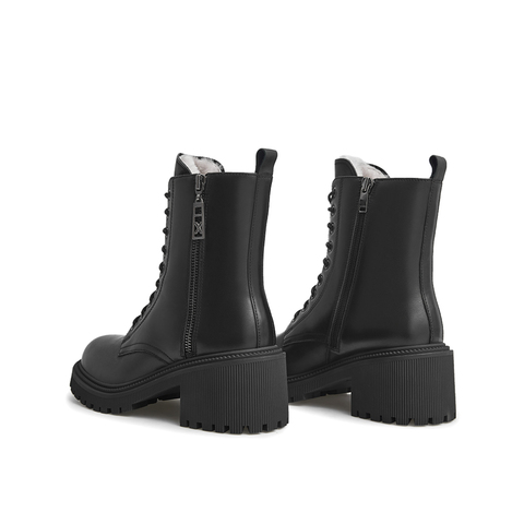 Teenmix/天美意2021冬商场同款马丁靴复古粗高跟帅气女皮中靴CUU60DZ1