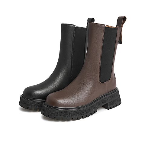 Teenmix/天美意2021冬商场同款简约气质切尔西靴女皮靴CV561DZ1