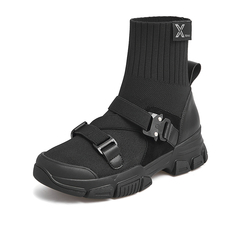 Teenmix/天美意2021冬新款拼接弹力袜靴机能风扣带潮酷女短靴1FZX2DD1